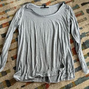 WHBM XL Satin Trim Gray Long Sleeve Women's Top White House Black Market